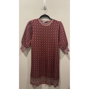 ZARA Zig Zag Knit Mini Red Black Dress